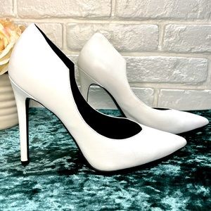 Kendall + Kylie “Abi” Heels in White Leather, Pointed-Toe